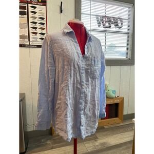 Sigrid Olsen 100% Linen Button Down Shirt Women's Light Blue Long Sleeve Size L